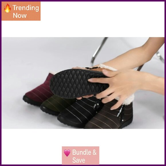 Women's Winter Ankle Boots Warm Faux Fur Lined Waterproof Non-Slip Snow Boots - Picture 7 of 7